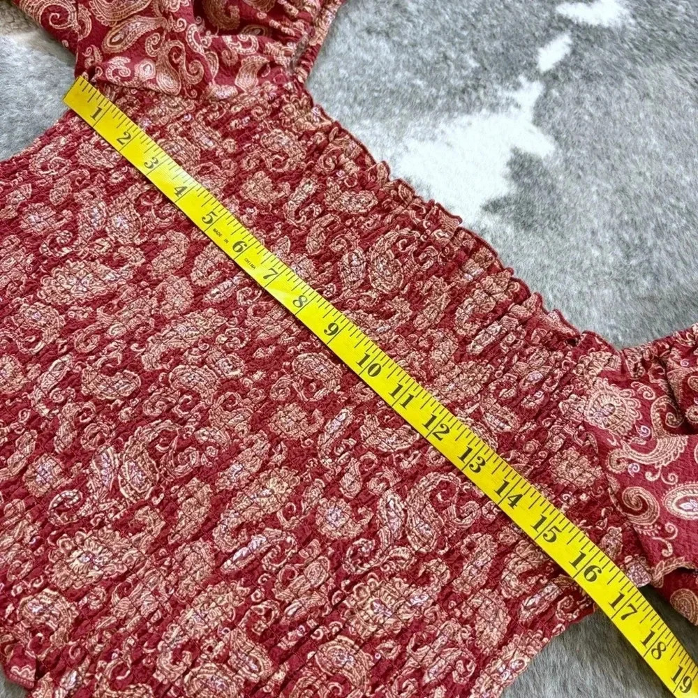NWT Express Paisley Puff Sleeve Smocked Crop Top - Picture 11 of 11